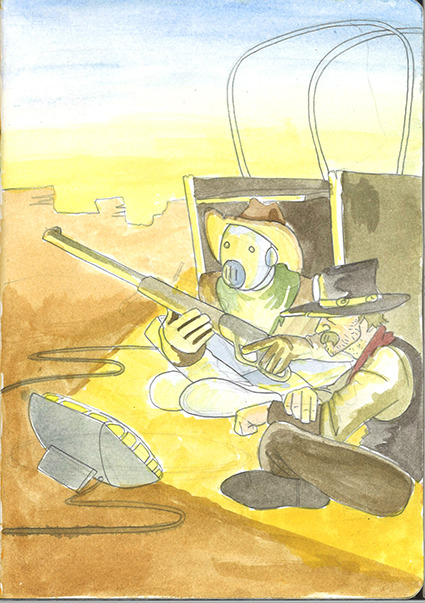 pulp illustration of cowboy robot