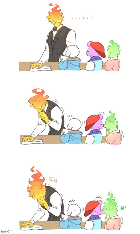 mooncatyao:[Fire exit] Grillby & little SansThis is why...