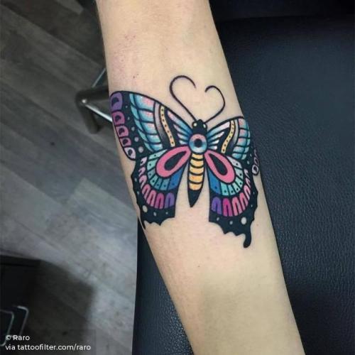 By Raro, done at Inner Ink Tattoo, Madrid.... insect;traditional;butterfly;animal;contemporary;raro;facebook;forearm;twitter;medium size