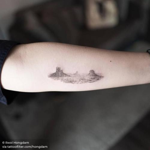 By Ilwol Hongdam, done at Equilattera, Miami.... monument valley;small;patriotic;single needle;hongdam;united states of america;facebook;nature;location;twitter;colorado;mountain;inner forearm