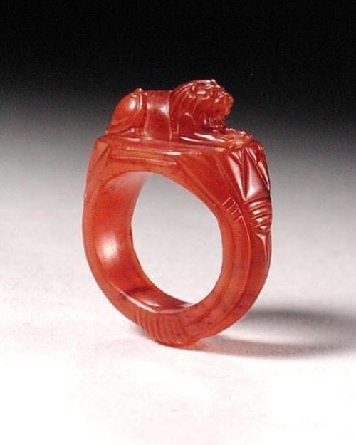 museum-of-artifacts:Ring carved from carnelian and adorned...