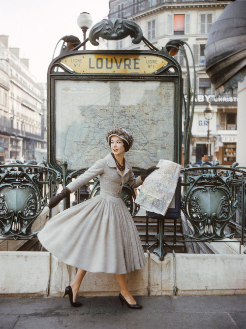 wehadfacesthen:Model wearing an afternoon dress by Christian...