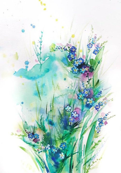 zaiguu-etsy:Forget-me-nots Original Watercolor Painting...