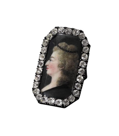 A diamond ring with a portrait of Marie Antoinette, circa late...