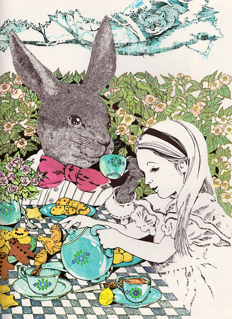 Alice and the March Hare (for Carrollâ€™s Aliceâ€™s adventures in Wonderland) by Betty Fraser.