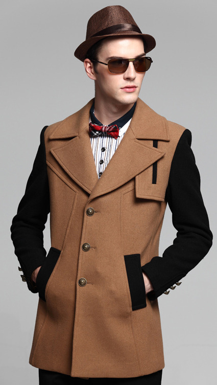 Aowofs Men S Mid Long Wool Woolen Pea Coat Single Ted Overcoat Winter Trench