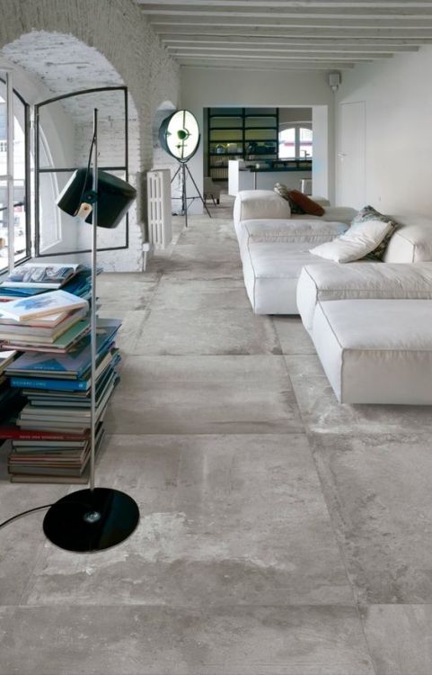 thedesignwalker:Large concrete tiles for this clean interior ...