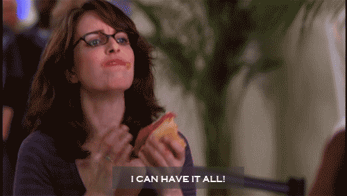 Woman eating a sandwich GIF "I can have it all"