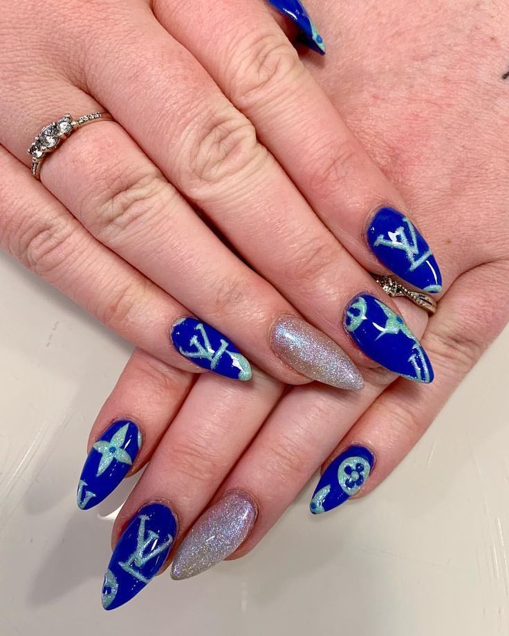 Head over Heels \u2014 Acrylic nails almond nails nail art blue