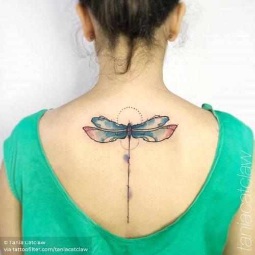 By Tania Catclaw, done at Big Boys Tattoo, Lisboa.... sketch work;insect;dragonfly;animal;watercolor;facebook;upper back;twitter;medium size;taniacatclaw