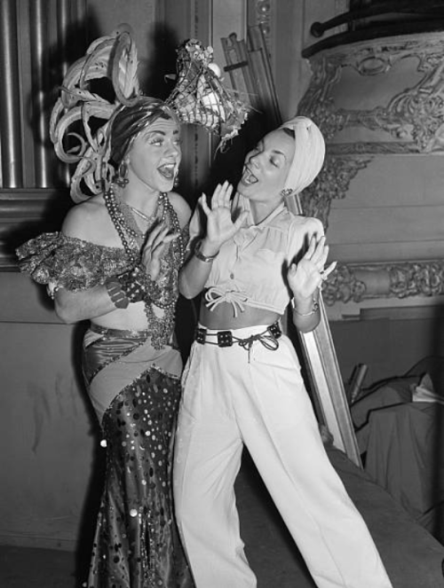 twixnmix:Carmen Miranda visits Mickey Rooney (in drag as...