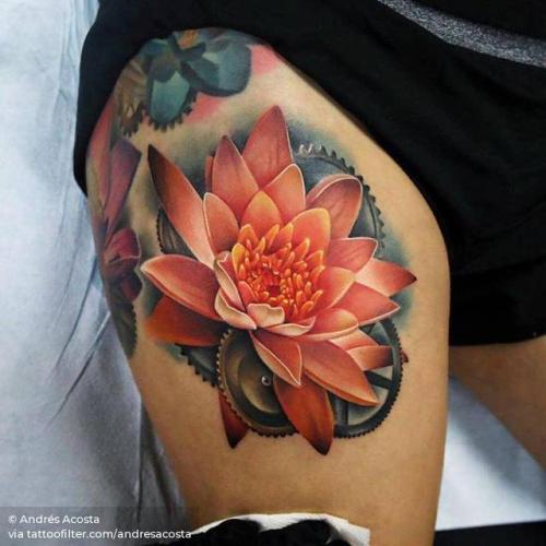 By Andrés Acosta, done in Austin. http://ttoo.co/p/31082 flower;lotus flower;andresacosta;big;thigh;facebook;nature;realistic;twitter;gear;hindu;religious;other