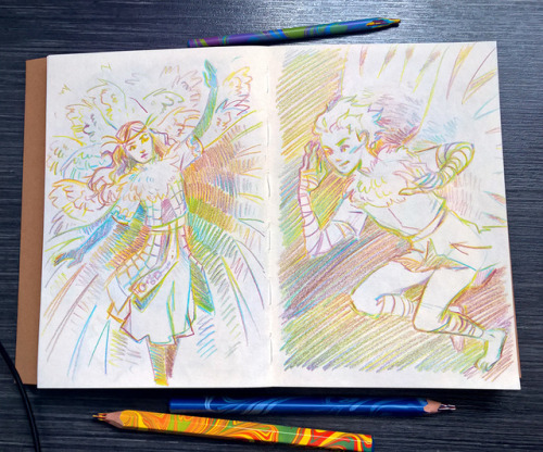 I bought new sketchbook and these funny multicolored pencils and...