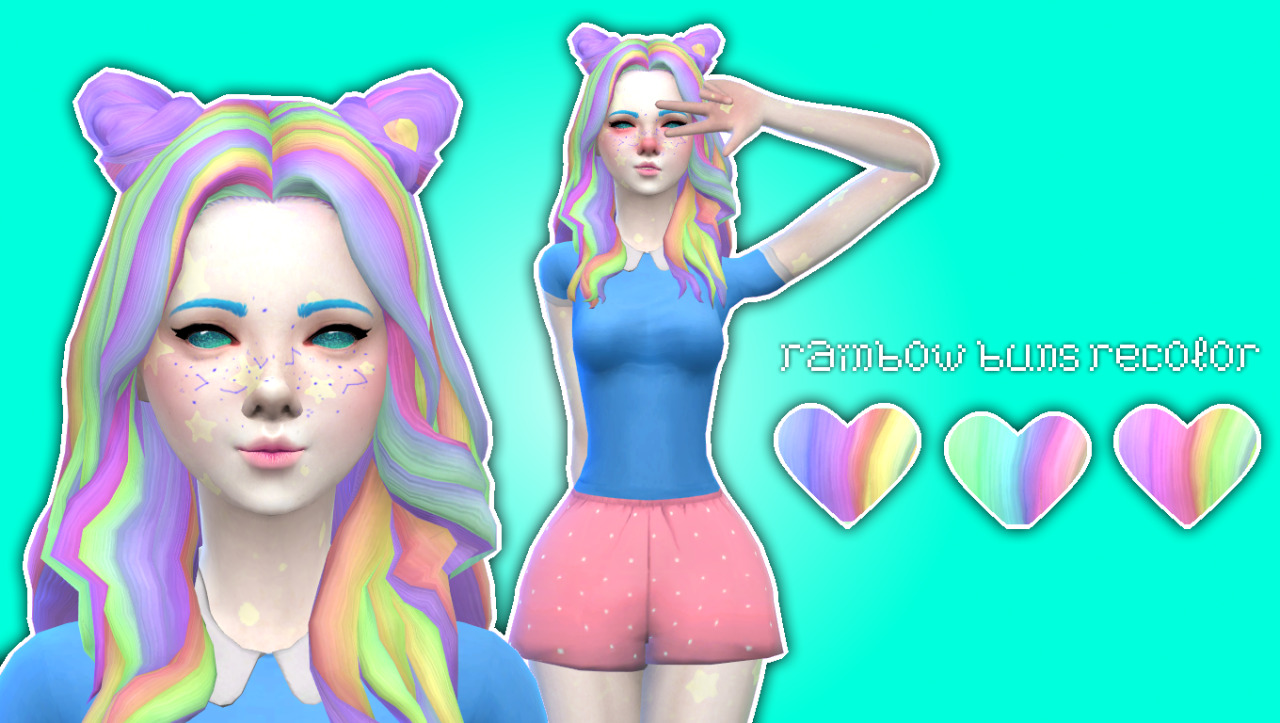 Pastel Sims ♡ Rainbow Buns Hair Recolor A Love 4 Cc Finds 8033