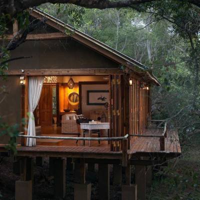 Cozy room among the treetops at the Tongabezi Lodge, located on the banks of the Zambezi River in Zambia. [1080 × 1080]