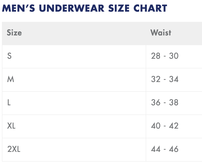 Fruit Of The Loom Boxer Briefs Size Chart