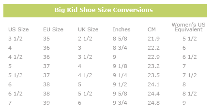 size 7 in women to kids