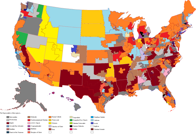 A map of the religions of the representatives in... - Maps on the Web