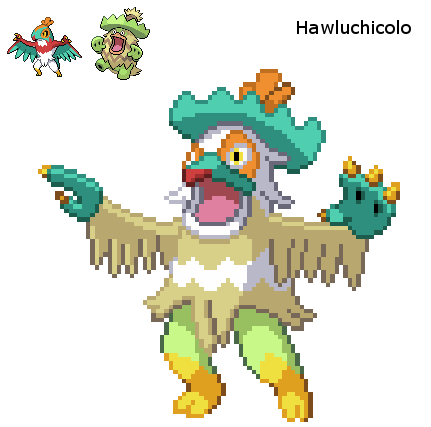 weirdandwackypokefusions:HawluchicoloHawlucha and Ludicolo...