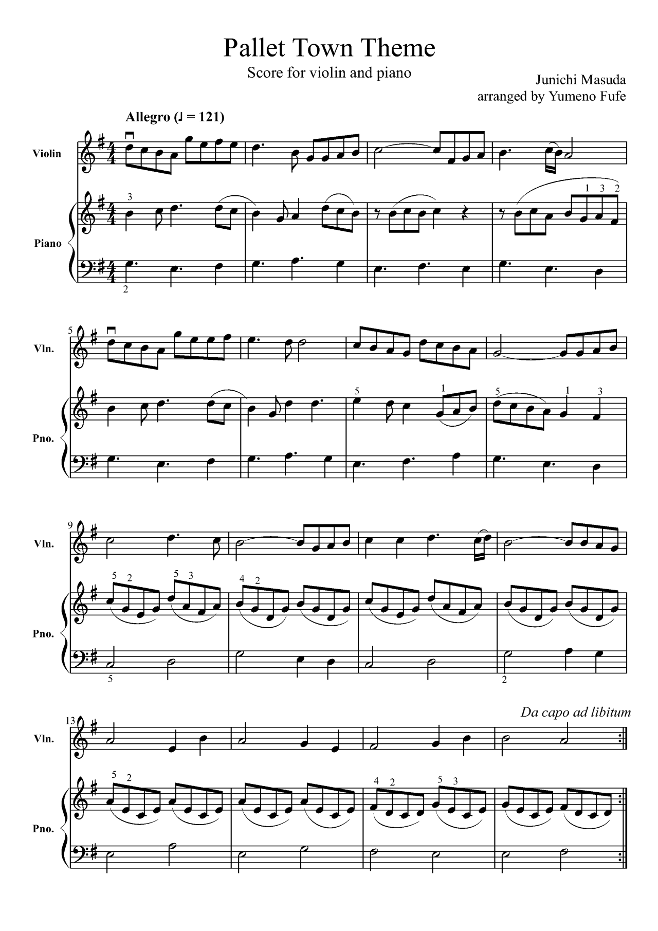 Pokemon Red Green Blue And Yellow Sheet Music Pallet Town Theme