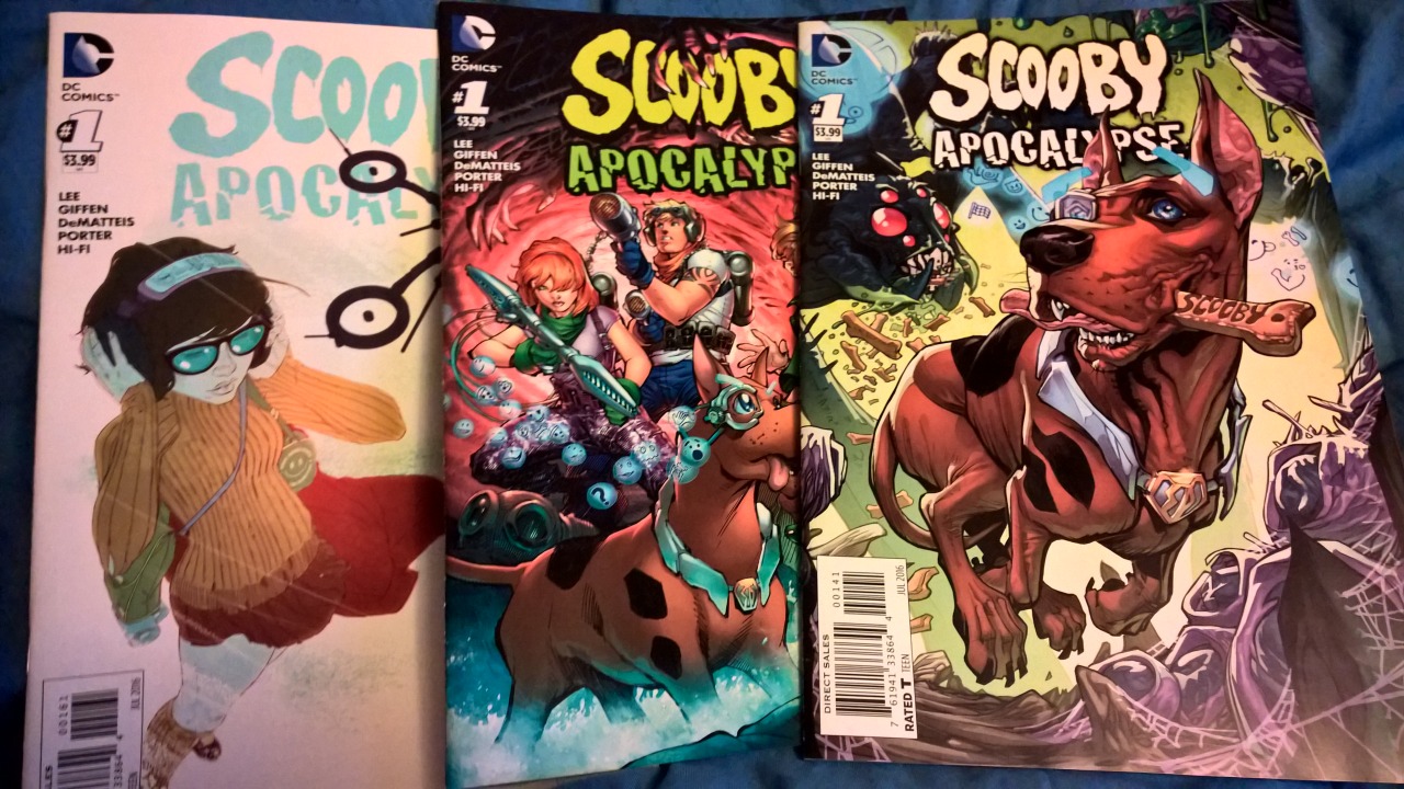 Scooby Apocalypse covers.  Velma variant, regular cover, Scooby variant