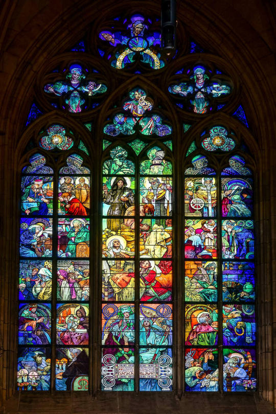 Alphonse Mucha Stained Glass Window in St Vitus Cathedral in Prague
