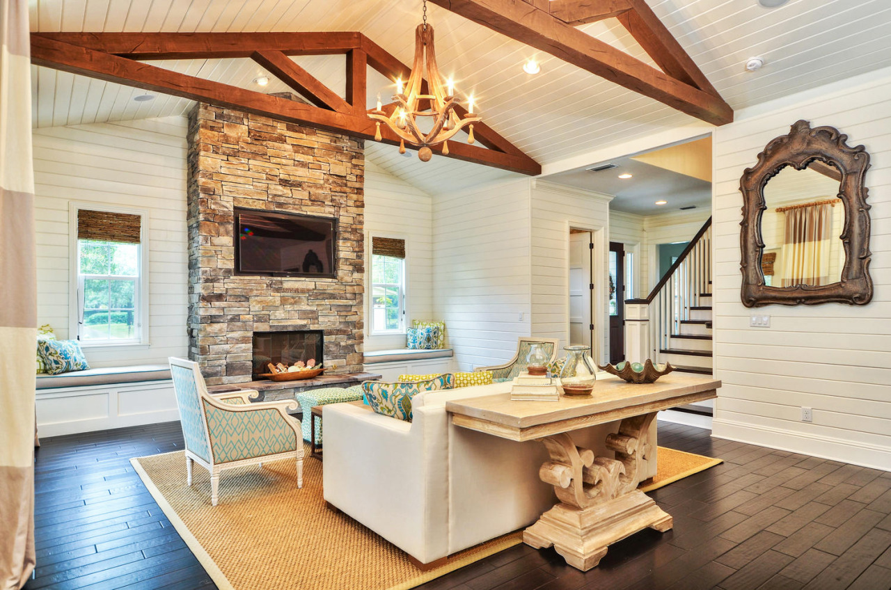 Stacked Stone Fireplace Cathedral Ceiling