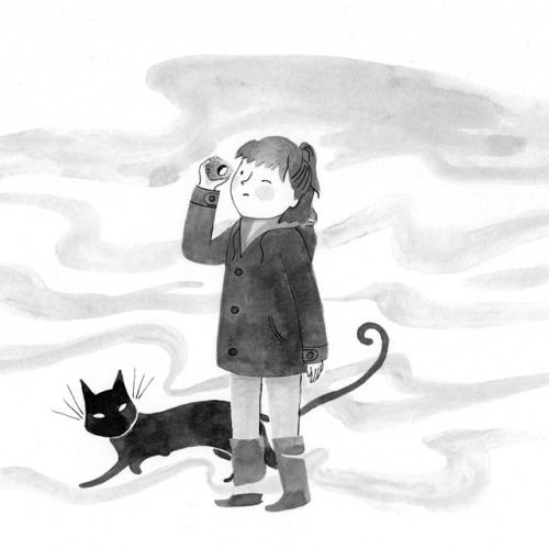 ohmycavalier:
â€œ Inktober 26: Coraline & Cat
I tried to picture Coraline when I first read the book for this, before the movie.
â€