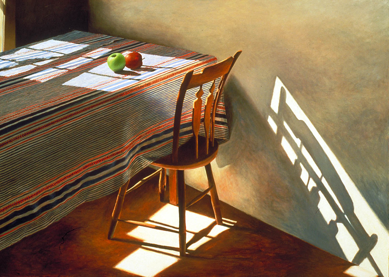 Leigh Palmer (American, b. 1943) - Striped Tablecloth with Two Apples, 1983