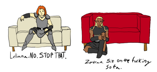 dorkagedoodles:Headcanon that Sten has never been on a sofa....