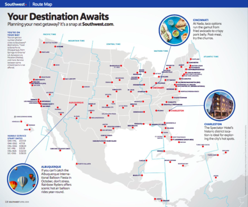 southwest airlines travel route map