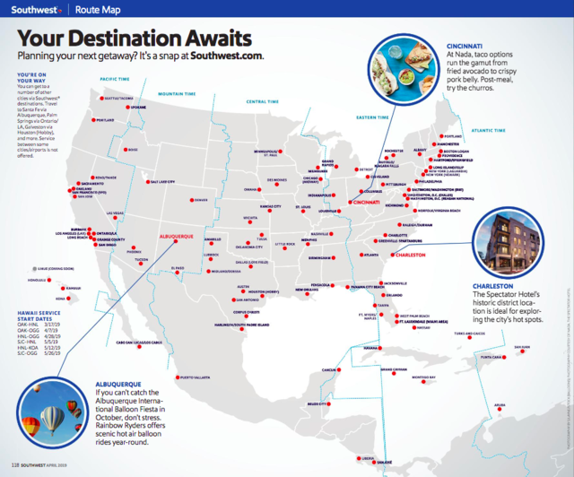 southwest airlines hub map