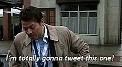image of Misha Collins playing Misha Collins playing Castiel; he is saying 