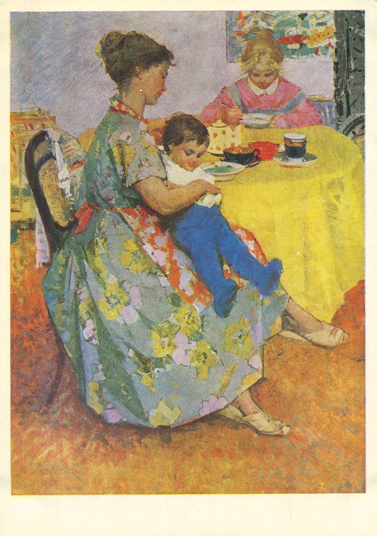 “In the Morning” - art postcard by L. Semykina (1962)