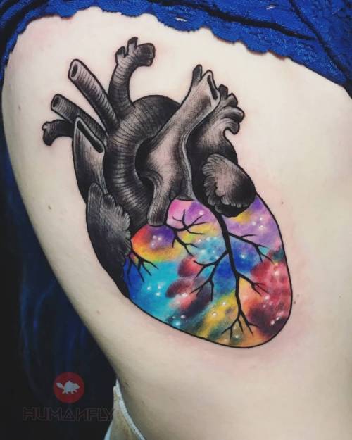 By Joaquin Forero · Joako, done at HumanFly Tattoo, Madrid.... anatomical heart;anatomy;astronomy;facebook;galaxy;heart;illustrative;joaquinforero;love;medium size;rib;surrealist;twitter