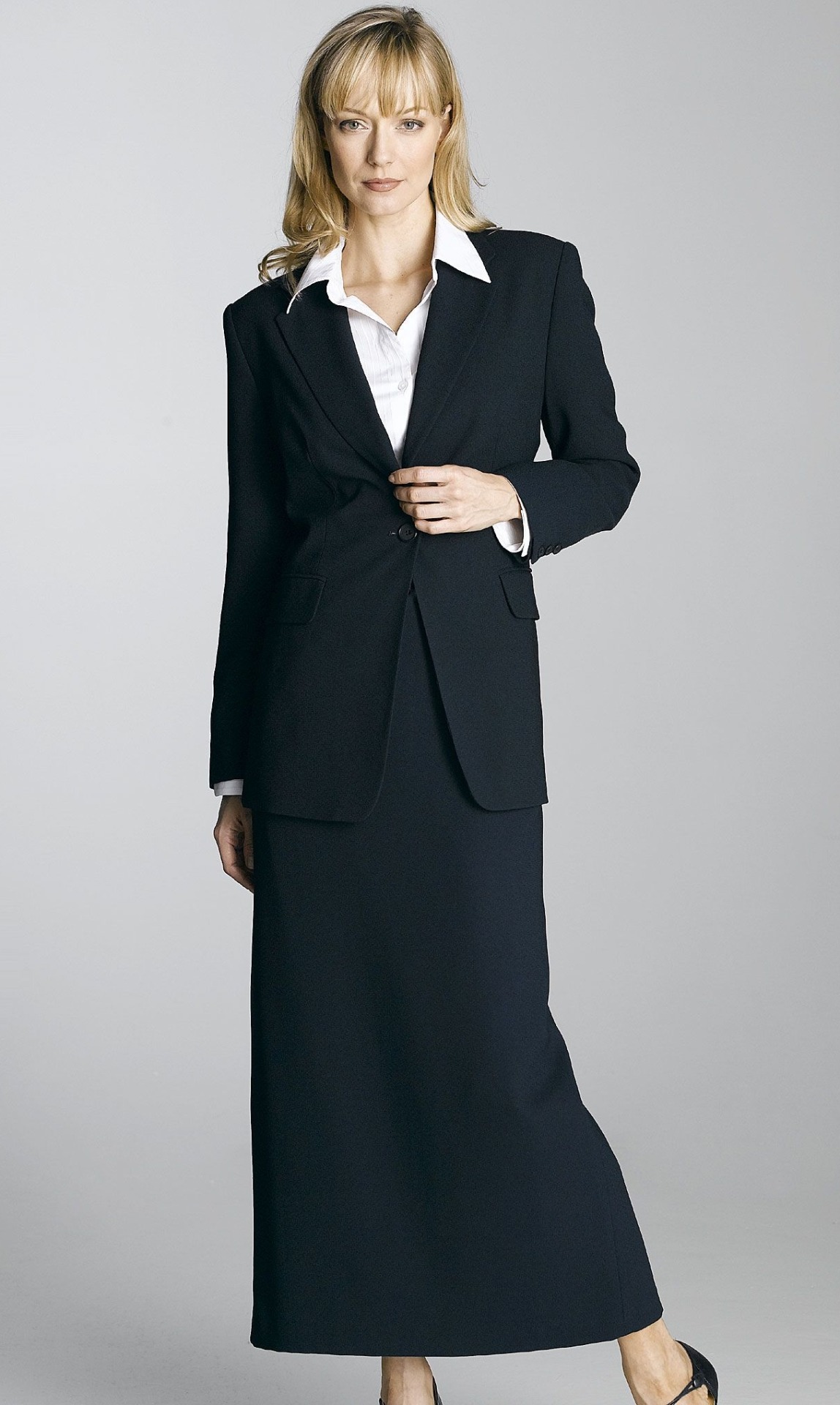 navy blue skirt and jacket