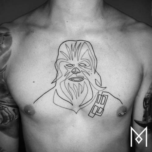 By Mo Ganji, done in Berlin. http://ttoo.co/p/24091 film and book;continuous line;fictional character;line art;big;chest;star wars;facebook;star wars characters;twitter;mo ganji;chewbacca