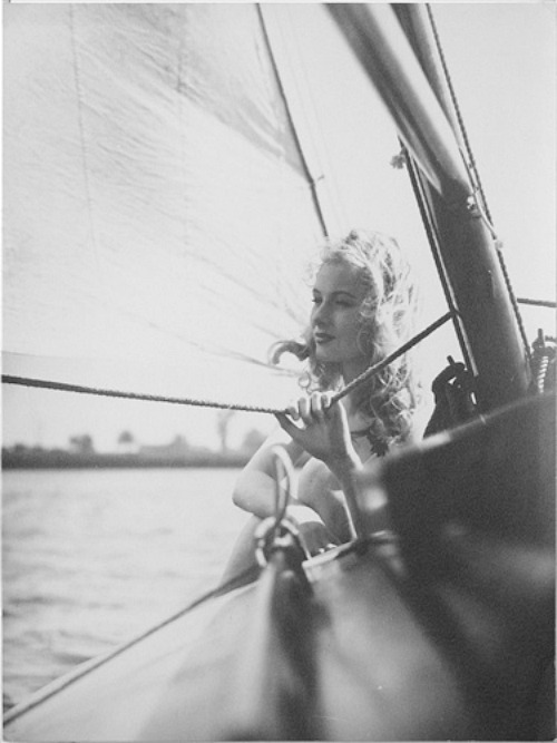 missveronicalakes:A rare photo of Veronica on a boat in the...