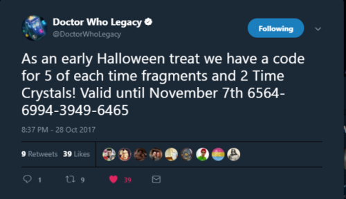 “As an early Halloween treat we have a code for 5 of each time...