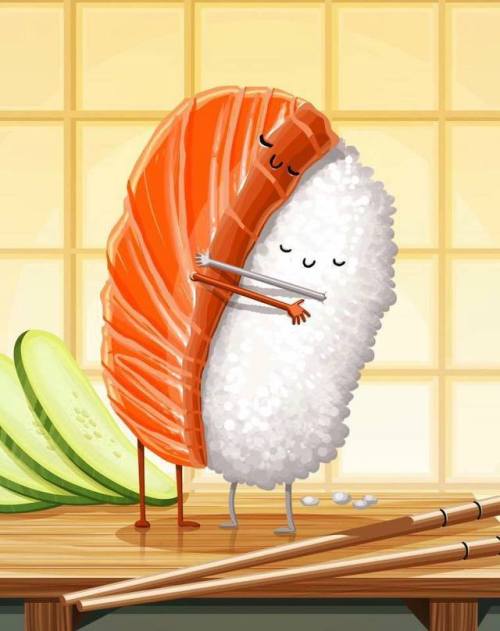 sushi love rice salmon food
