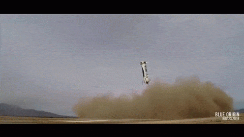 gif que muestra un aterrizaje de uno de los cohetes de blue origin