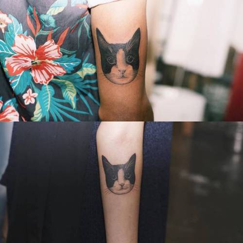 By Sol Tattoo, done in Seoul. http://ttoo.co/p/23748 pet;feline;animal;tricep;facebook;twitter;inner forearm;soltattoo;medium size;cat;illustrative