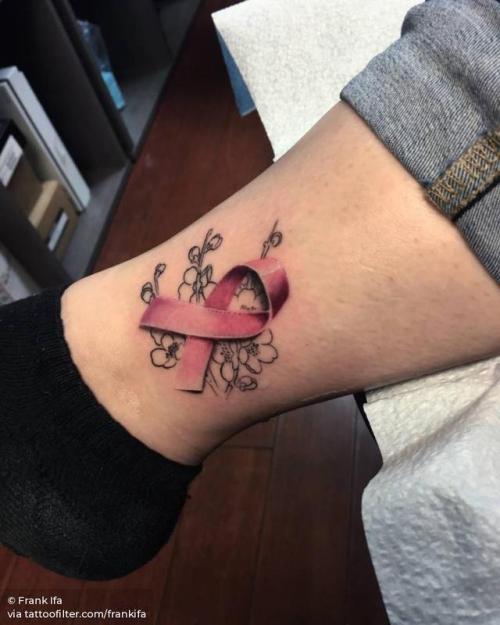 By Frank Ifa, done at IFA2 Tattoo Studio, Alhambra.... flower;small;cherry blossom;cancer awareness ribbon;spring;graphic;tiny;frankifa;activism;love;ankle;ifttt;little;nature;other;four season;ribbon;illustrative