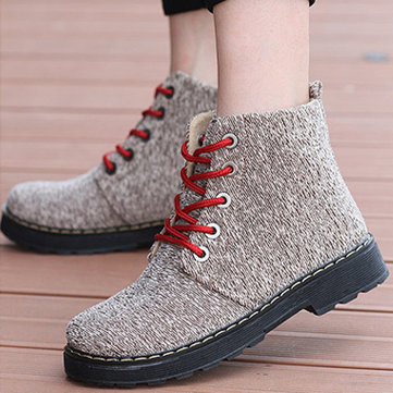 Ankle High Flat Casual Plaid Boots Canvas