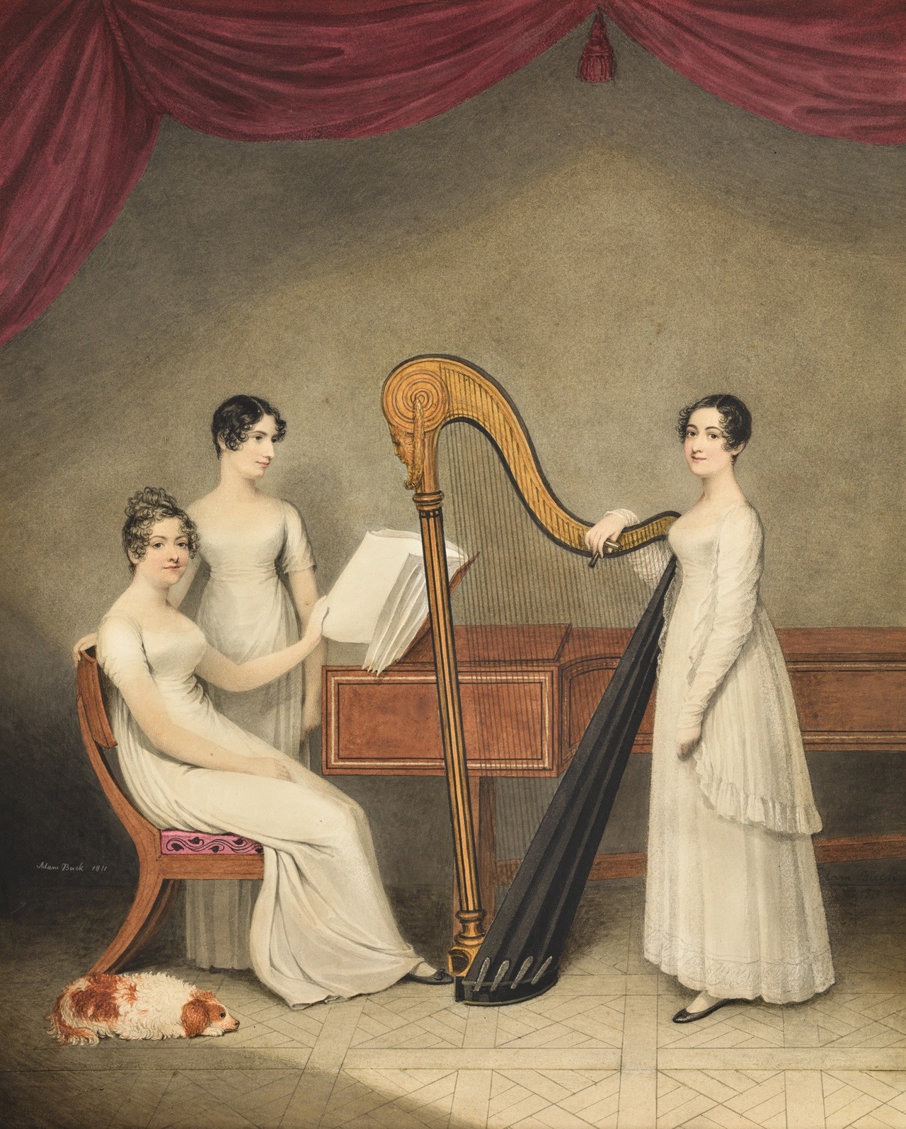 Adam Buck (1759-1833), â€˜Three Young Ladies in an Interiorâ€™, watercolour and pencil on paper, c.1811, British, for sale est. 3,000-5,000 GBP in Sothebyâ€™s Old Master & British works on paper, July 2019