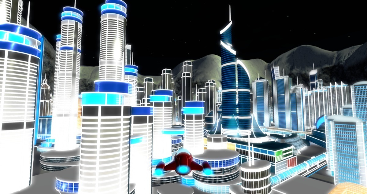 A futuristic city made of buildings that do exist or could exist today