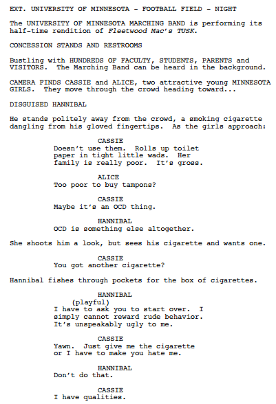 The Hannibal Fact File — The first draft of the pilot depicts how the...