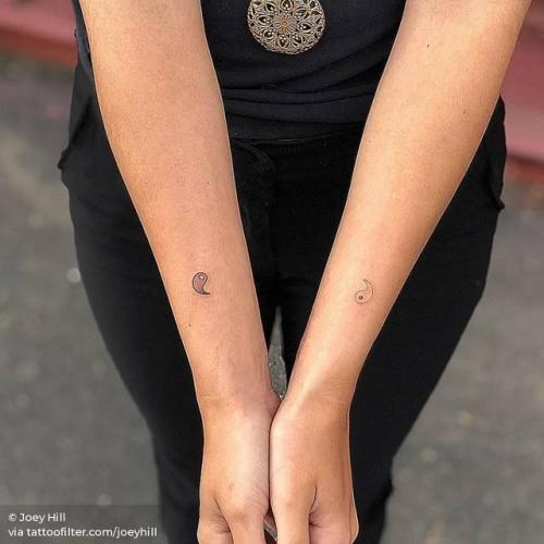 By Joey Hill, done at High Seas Tattoo Parlor, Los Angeles.... small;individual matching;matching;micro;tiny;joeyhill;ifttt;little;wrist;minimalist;yin yang;religious;taoist