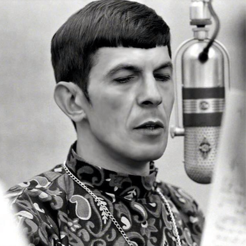 theswinginsixties:Leonard Nimoy at the microphone.!