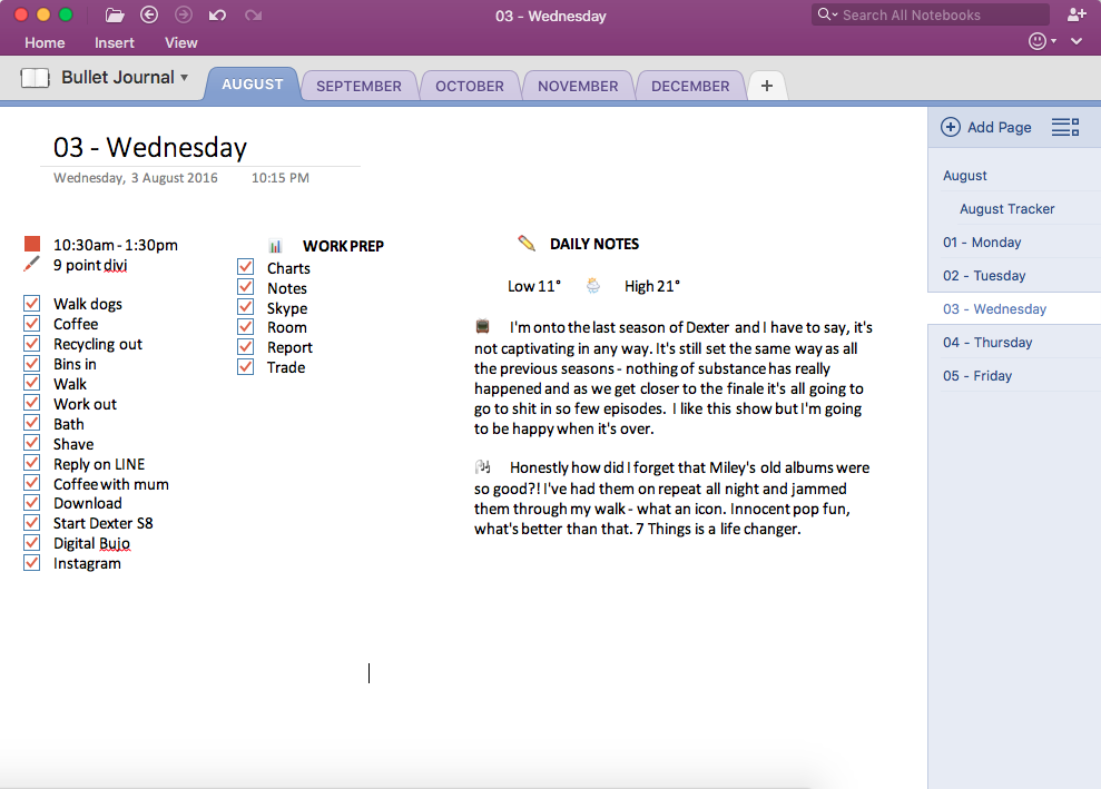 create bullet journal in onenote for mac